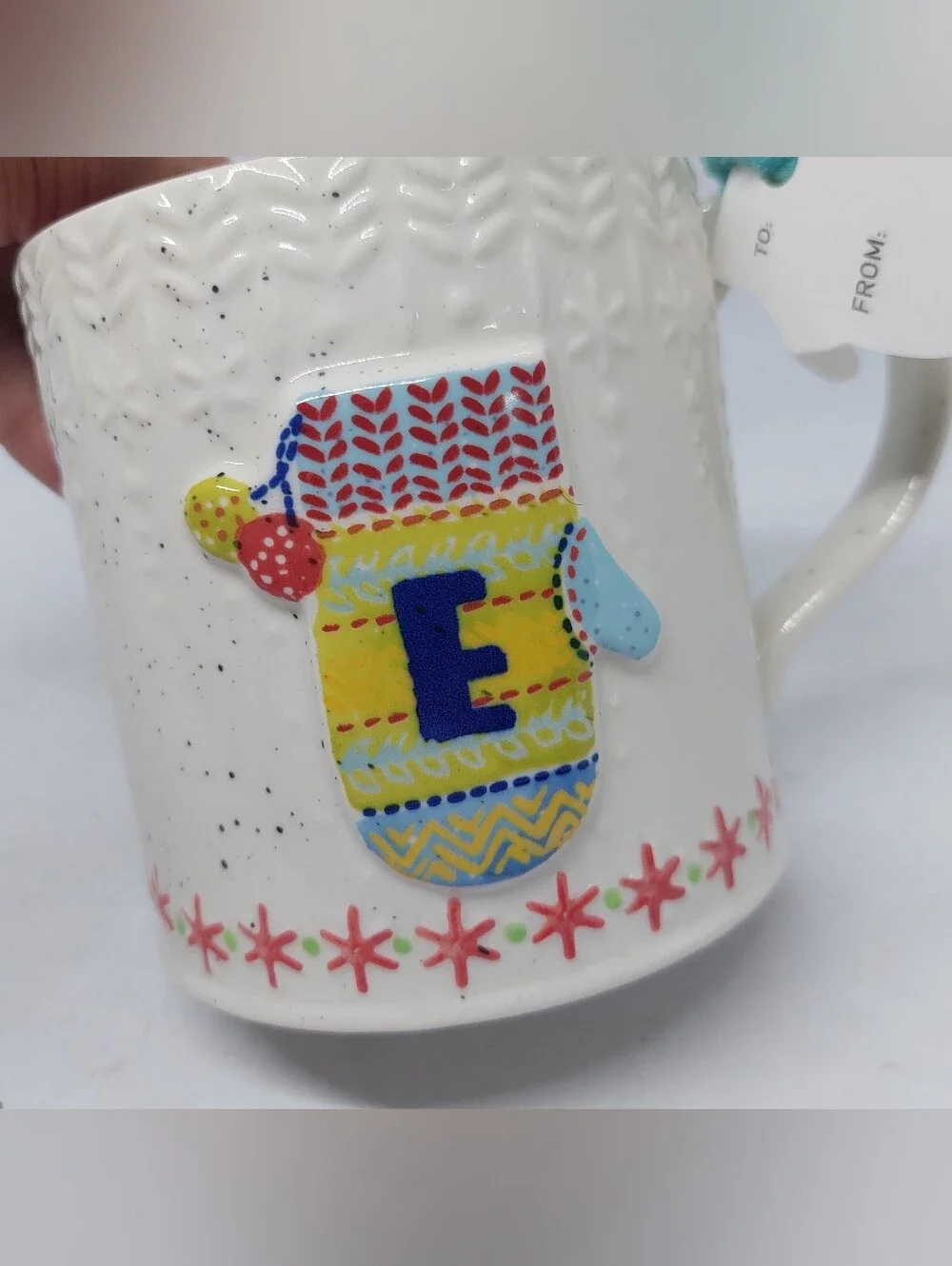 Anthropologie Mug Mitten Glove Christmas Design Letter 
